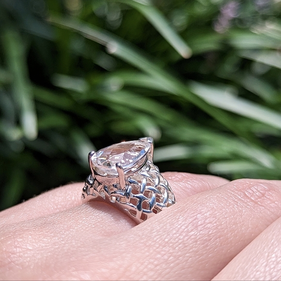 Sterling silver 925 topaz teardrop cocktail chunky big ring vintage - Picture 4 of 5